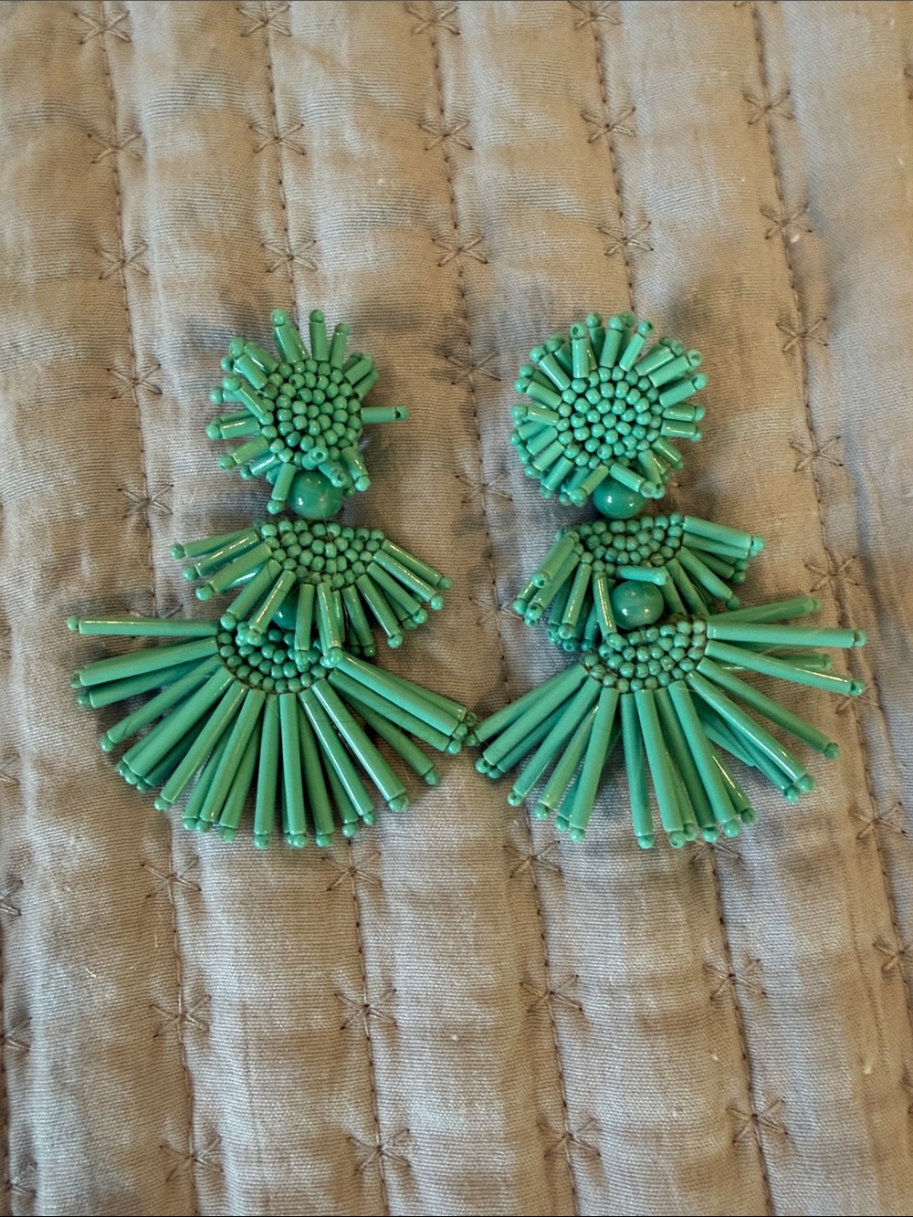 Vineyard Vines Teal Fan Drop Beaded Earrings
